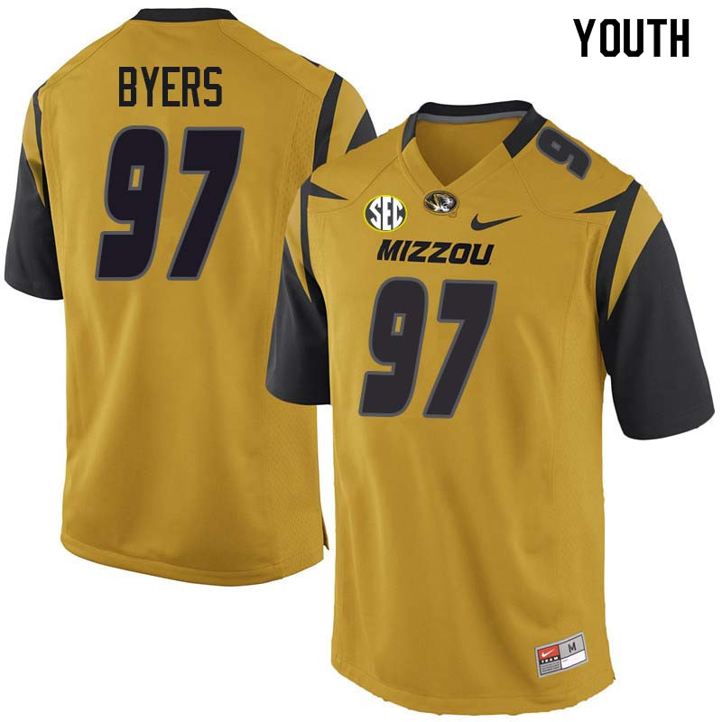 Youth #97 Akial Byers Missouri Tigers College Football Jerseys Sale-Yellow